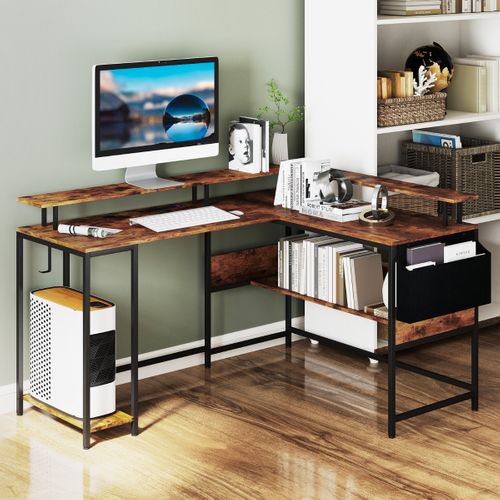 Bureau Gamer Bureau Gaming LED Avec Prises De Courant 146 X 115 X 85,5 Cm Marron Rustique