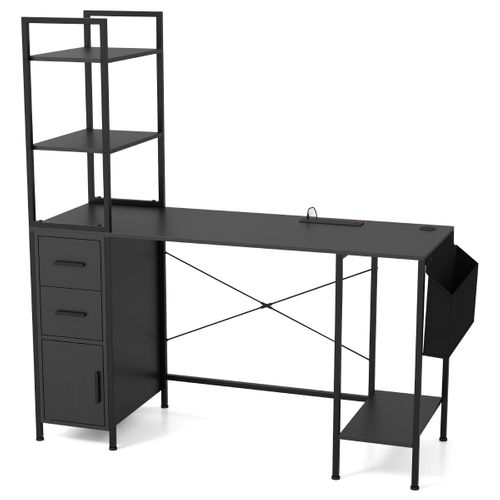 Bureau Gaming Bureau Gamer LED Moderne Avec 2 Tiroirs 145 X 50 X 147,5 Cm Noir