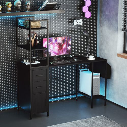 Bureau Gaming Bureau Gamer LED Moderne Avec 2 Tiroirs 145 X 50 X 147,5 Cm Noir