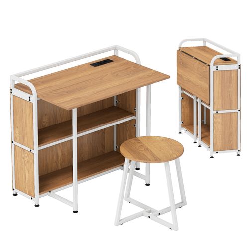 Bureau Pliable Avec Tabouret Ensemble De Bureau Et Tabouret Portable Naturel