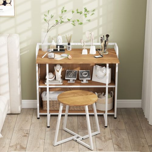 Bureau Pliable Avec Tabouret Ensemble De Bureau Et Tabouret Portable Naturel