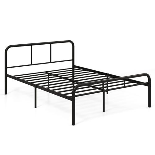 Cadre De Lit Double Lit Adulte Métallique 140x190cm Avec Tête Et Pied De Lit Noir