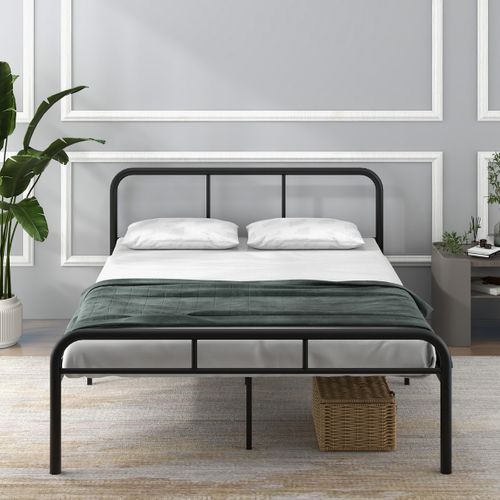 Cadre De Lit Double Lit Adulte Métallique 140x190cm Avec Tête Et Pied De Lit Noir