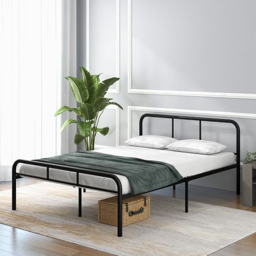 Cadre De Lit Double Lit Adulte Métallique 140x190cm Avec Tête Et Pied De Lit Noir