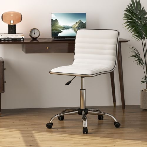 Chaise De Bureau Ajustable Pivotant Chaise De Conférence Rembourrée 51x45x82-96,5 Cm Blanc