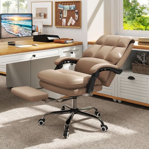 Chaise De Bureau Ergonomique Fauteuil De Direction Cuir Pu Pivotant Accoudoirs Articulés Café