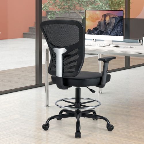 Chaise De Bureau Ergonomique Fauteuil Pivotant Avec Accoudoirs Relevables 66x66x104-125 Cm Noir