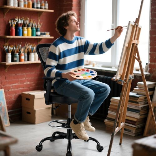 Chaise De Bureau Ergonomique Fauteuil Pivotant Avec Accoudoirs Relevables 66x66x104-125 Cm Noir