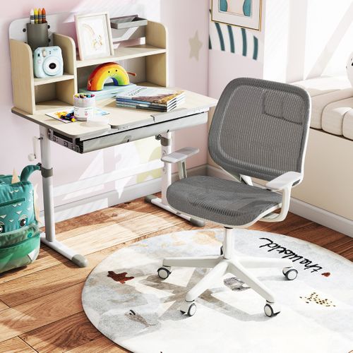 Chaise De Bureau Pivotante Enfants Hauteur Réglable Dossier et Accoudoirs Ergonomique Gris