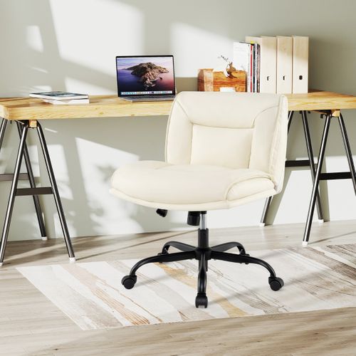 Chaise De Bureau Pivotante Fauteuil De Bureau Cuir Artificiel Hauteur Réglable Beige