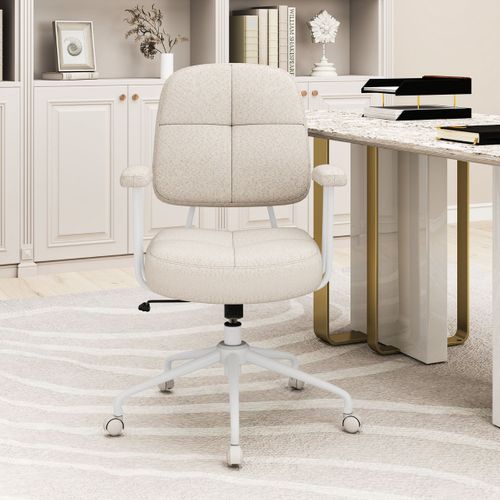 Chaise De Bureau Pivotante Fauteuil De Bureau Dossier Rembourré Réglable 68x68x97-103 Cm Beige