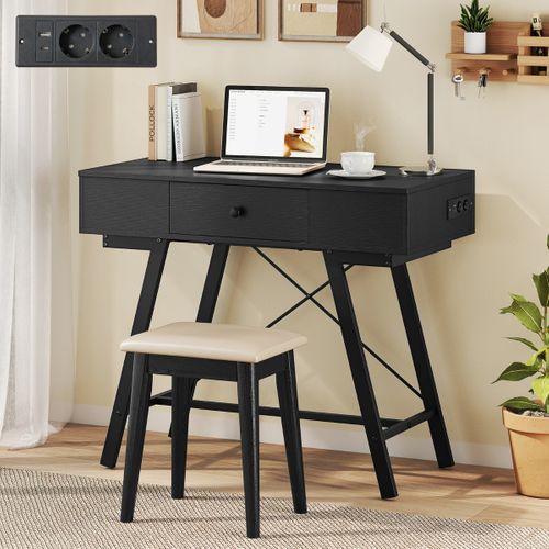 Coiffeuse Table De Maquillage Avec Miroir Station De Charge 96.5 X 46.5 X 80.5 Cm Noir