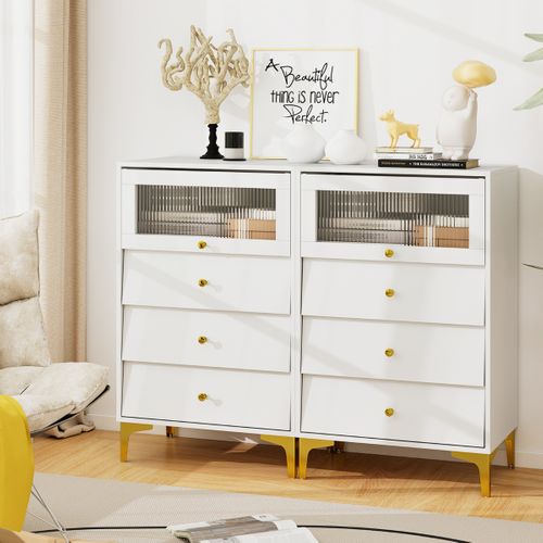 Commode 3 Tiroirs Armoire De Rangement Moderne Avec 8 Tiroirs Coulissants 60 X 40 X 112,5 Cm Blanc