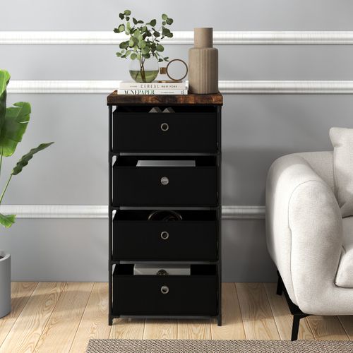 Meuble De Rangement 4 Tiroirs Chambre Cadre En Métal Pour Chambre 42 X 33,5 X 84,5cm Noir