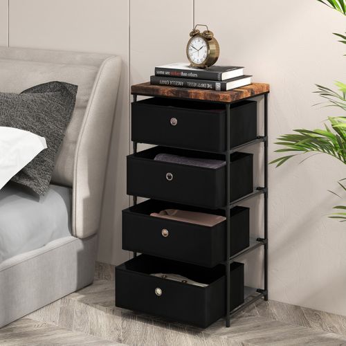 Meuble De Rangement 4 Tiroirs Chambre Cadre En Métal Pour Chambre 42 X 33,5 X 84,5cm Noir