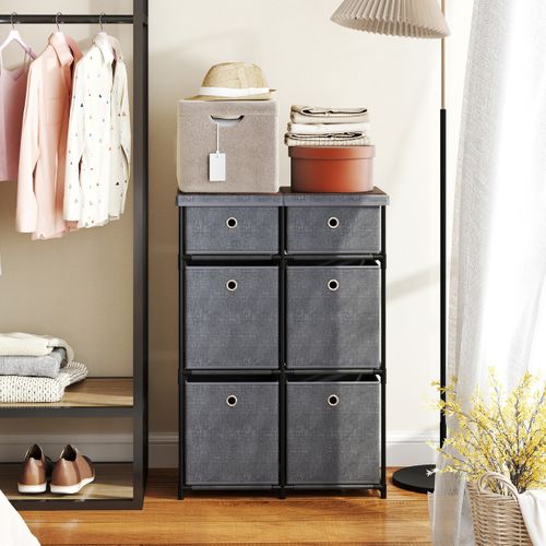 Meuble De Rangement à 6 Tiroirs Meuble De Rangement à 3 Niveaux Structure Métallique Gris