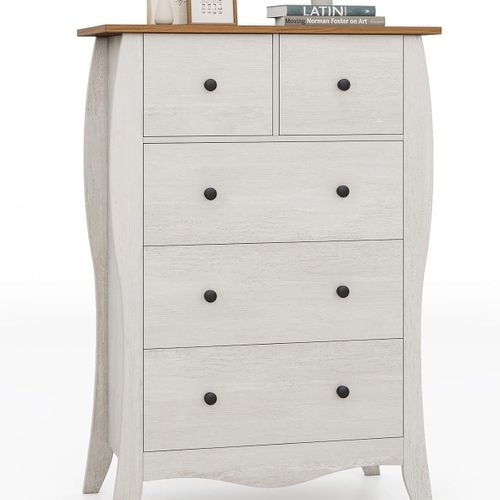 Commode Rustique Meuble De Rangement Avec 5 Tiroirs Pliables Kit 67,5 X 38,5 X 97 Cm Gris