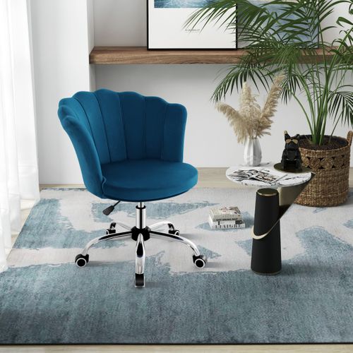 Fauteuil De Bureau à Roulettes Chaise De Bureau Velours Hauteur Réglable 69 X 64 X 74-82 Cm Bleu