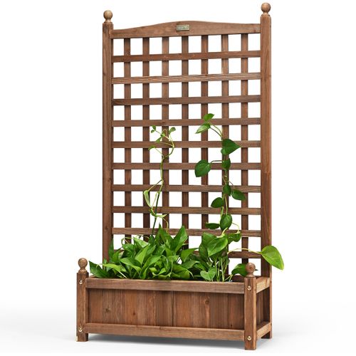 Jardinière Avec Treillis Bac à Fleurs Résistant Aux Intempéries 63,5x28x122 Cm Marron Foncé Bois