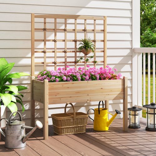 Jardinière Avec Treillis Lit De Jardin Surélevé Pour Plantes Avec Trous De Drainage Naturel Bois