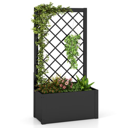 Jardinière Surélevé Avec Treillis Bac à Plantes 63 X 31 X 112 Cm Autoportant Noir Métal
