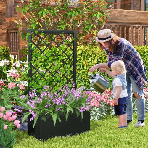 Jardinière Surélevé Avec Treillis Bac à Plantes 63 X 31 X 112 Cm Autoportant Noir Métal