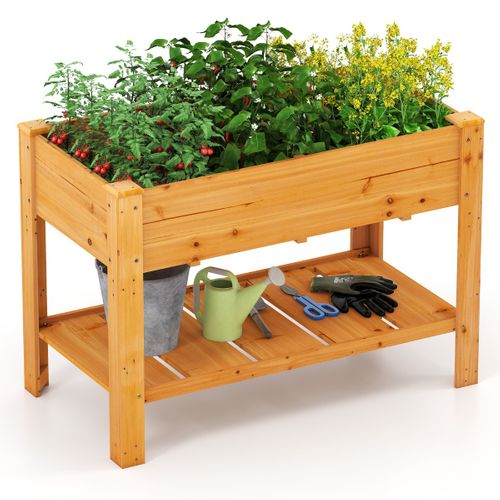 Jardinière Surélevé Bac à Fleurs Avec Trou De Drainage Étagère 120x60x81cm Bois Café