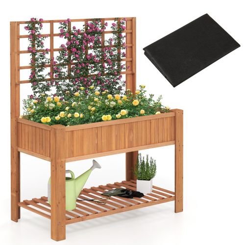 Jardinière Surélevée Avec Treillis Bac à Plantes Avec Trous De Drainage 116x59x150cm Bois Marron