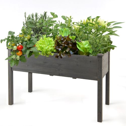 Jardinière Surelevée Bac à Fleurs 123 X 57 X 76cm Avec Barres De Support Gris Bois