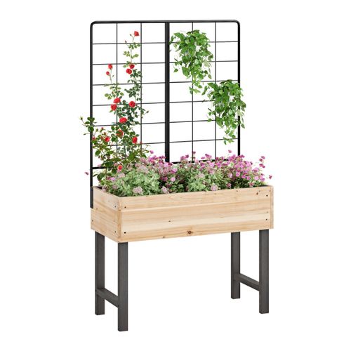 Jardinière Surélevée Bac à Plantes Avec Treillis Métallique 79 X 35 X 108 Cm Bois