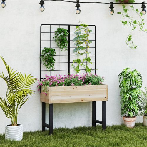 Jardinière Surélevée Bac à Plantes Avec Treillis Métallique 79 X 35 X 108 Cm Bois