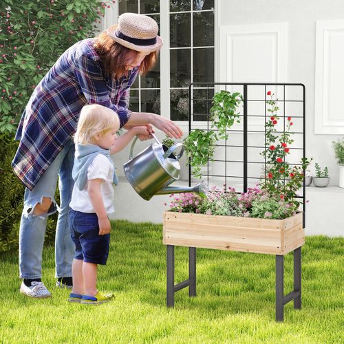 Jardinière Surélevée Bac à Plantes Avec Treillis Métallique 79 X 35 X 108 Cm Bois