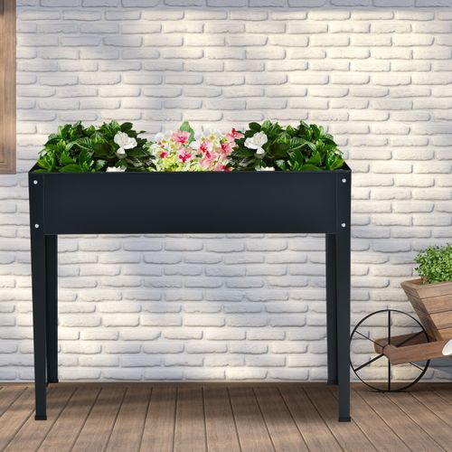 Jardinière Surélevée Bac De Jardinage Avec 2 Trous De Drainage 100x30x80 Cm Acier Galvanisé Noir