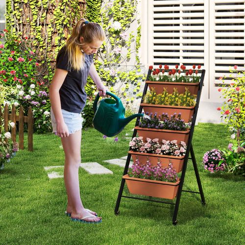 Jardinière Vertical Bac à Fleurs Mobile à 5 Niveaux Avec 5 Bacs 57 X 74 X 132 Cm Brun