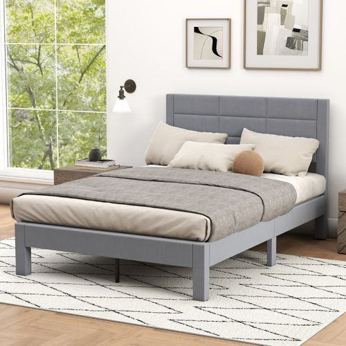 Lit Double Lit Adulte Cadre De Lit 140x200cm Avec Tête De Lit Gris