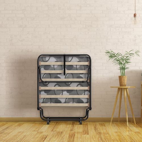 Lit Pliant Lit D'appoint Sur Roulettes 80 X 190 Cm Avec Matelas Noir+gris