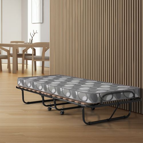 Lit Pliant Lit D'appoint Sur Roulettes 80 X 190 Cm Avec Matelas Noir+gris