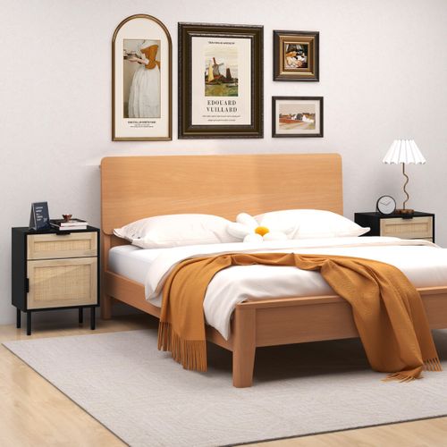 Lot De 2 Tables De Chevet Tables De Nuit Avec Tiroir Et Cabinet 45x30x59 Cm Rotin Noir