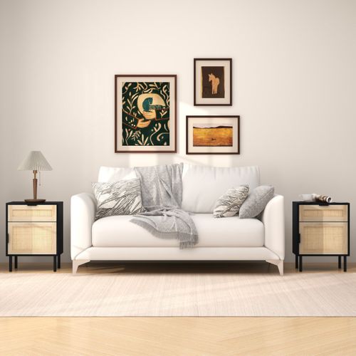 Lot De 2 Tables De Chevet Tables De Nuit Avec Tiroir Et Cabinet 45x30x59 Cm Rotin Noir