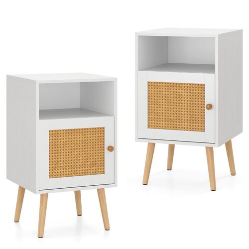 Lot De 2 Tables De Chevet Tables De Nuit Bohême Fermeture Silencieuse 40x39x70cm Blanc