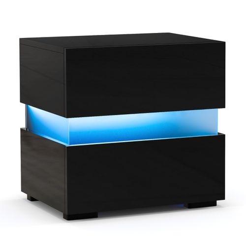 Lot De 2 Tables De Chevet Tables De Nuit LED 2 Tiroir Panneaux Acryliques 45x35x45cm Noir
