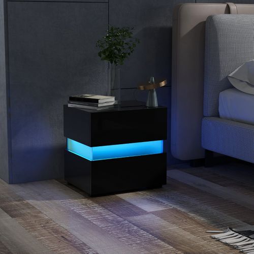 Lot De 2 Tables De Chevet Tables De Nuit LED 2 Tiroir Panneaux Acryliques 45x35x45cm Noir