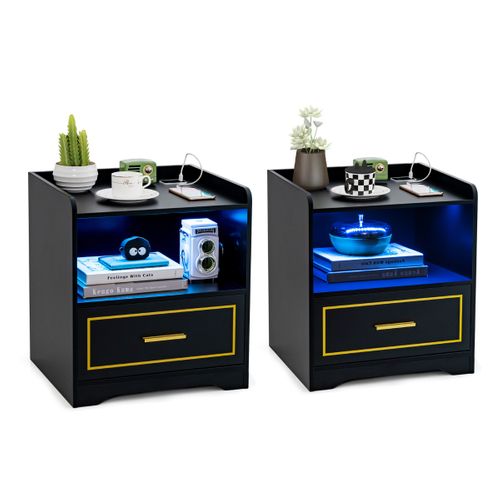 Lot De 2 Tables De Chevet Tables De Nuit LED Couleurs Réglables Induction Du Corps Humain Noir