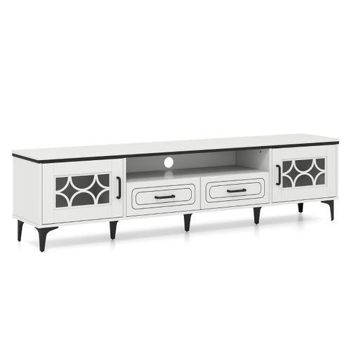 Meuble TV Banc TV Meuble De Rangement 180,5 X 35 X 46 Cm Avec 2 Tiroirs Bois Blanc