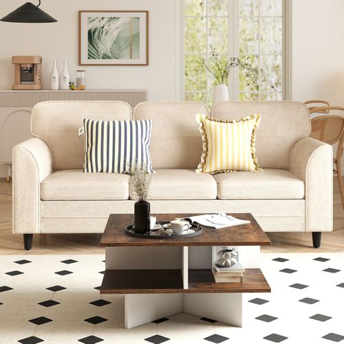 Table Basse Carrée Bout De Canapé à 2 Niveaux Avec 4 Compartiments Marron Et Blanc