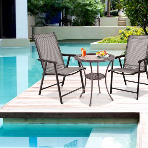 Table Basse De Jardin En Rotin Pe Anti-rouille Espace De Rangemen Pour Balcon Terrasse