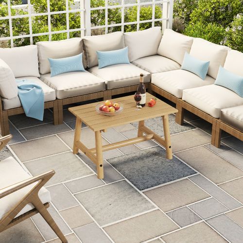 Table Basse D'extérieur En Bois Massif Avec Plateau à Lattes Table D'appoint Rectangulaire Naturel