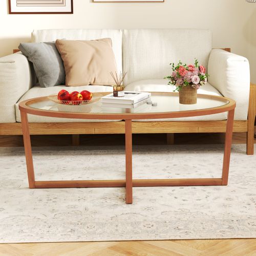 Table Basse En Verre Trempé Table Centrale De Salon Ovale Moderne 118 X 71,5 X 47,5 Cm Marron