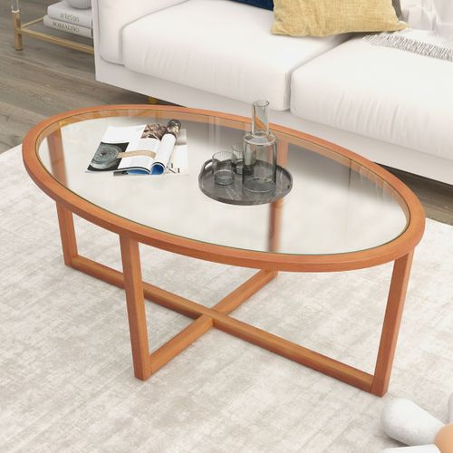Table Basse En Verre Trempé Table Centrale De Salon Ovale Moderne 118 X 71,5 X 47,5 Cm Marron