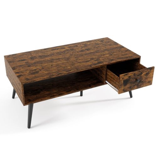 Table Basse Industrielle 109 X 55 X 44,5 Cm Avec 1 Tiroir Et Etagère Cadre En Métal